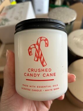 White Barn Crushed Candy Cane Jar Candle - White with Red Accents